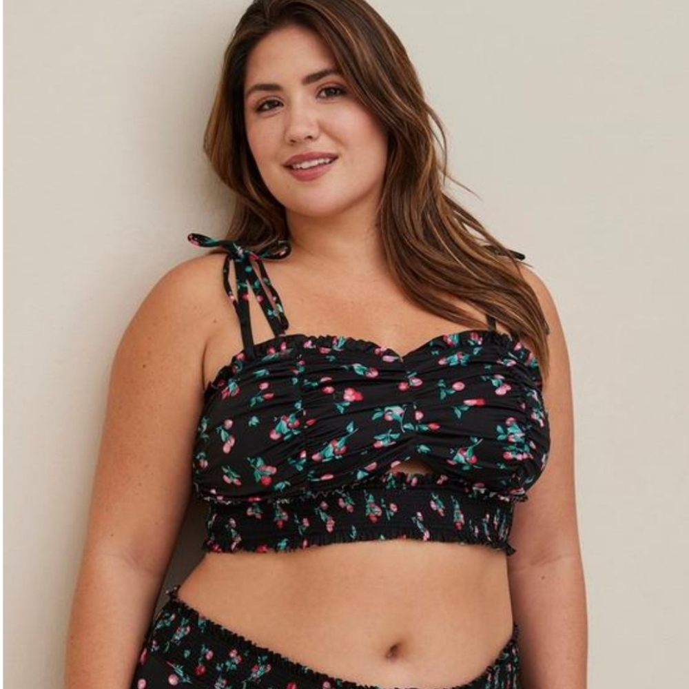NEW TORRID 6X Smocked Keyhole Bralette - Microfiber Cherries Black, Red, Pink
